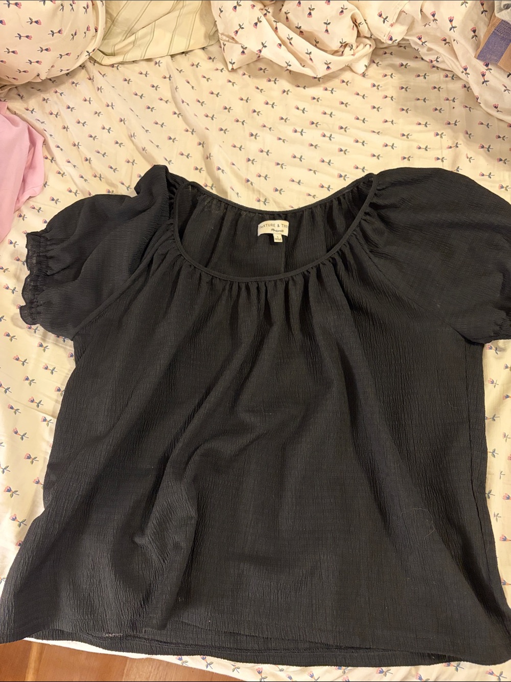 Madewell Texture and Thread Black Short-Sleeve Peasant Blouse